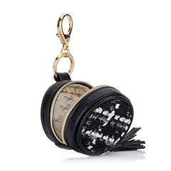 Itzy Ritzy Pacifier Case with Clip, ‘The Kelly’ Charm Pod Includes Clasp to Easily Attach to a Diaper Bag or Purse, Measures 2.5” in Diameter and Holds 2 Pacifiers, Black & White Tweed