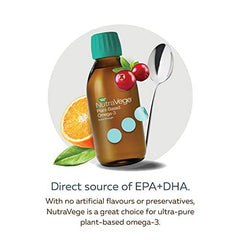 Nature's Way NutraVege Plant-based Omega-3 – Extra Strength Vegetarian Liquid Omega-3 Supplement with 1000mg EPA + DHA - Cranberry Orange Flavour – Supports Healthy Heart, Eyes and Brain Function in Adults, 200 mL