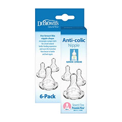 Dr. Brown's Natural Flow Preemie Flow Narrow Baby Bottle Silicone Nipple, Slowest Flow, 0m+, 100% Silicone Bottle Nipple, 6 Pack