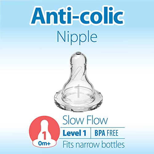 Dr. Brown's Natural Flow Level 1 Narrow Baby Bottle Silicone Nipple, Slow Flow, 0m+, 100% Silicone Bottle Nipple, 6 Pack
