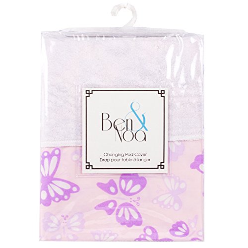 Ben & Noa Percale Change Pad with Terry Insert Sheet, Pink Butterfly