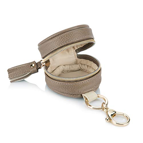 Itzy Ritzy Pacifier Case with Clip – Pacifier Charm Pod Includes Clasp to Easily Attach to a Diaper Bag or Purse; Measures 2.5” in Diameter and Holds 2 Pacifiers, Vanilla Latte
