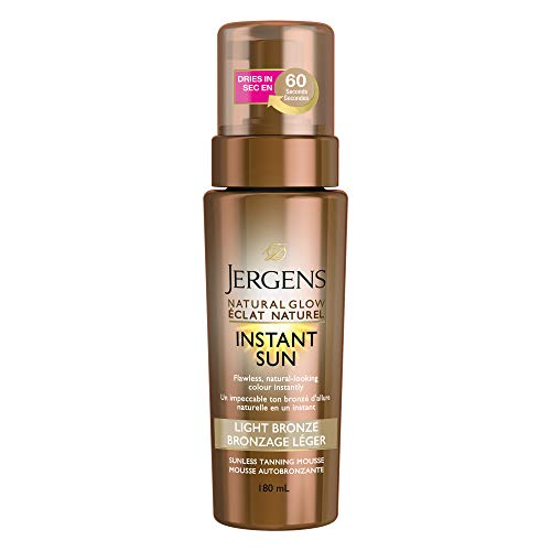 Jergens Natural Glow Instant Sun Sunless Tanning Mousse, Light Bronze, 180 mL