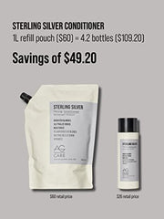 AG Care Sterling Silver Toning Conditioner - Vegan Purple Conditioner for Blonde Hair, Silver, and Grey to Remove Brassiness and Yellow Tones, 33.8 Fl Oz Refill Pouch