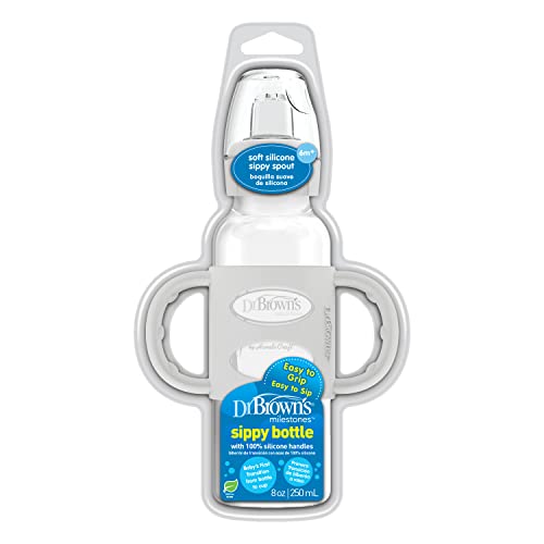 Dr. Brown's Narrow Transitional Sippy Bottle with Silicone Handles, 8oz/250ml - Gray