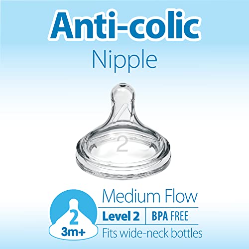 Dr. Brown's Options+ Wide-Neck Baby Bottle Nipple, Level 2 (3 Months+), 6 Pack