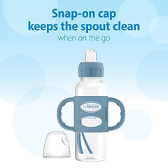 Dr. Brown’s Milestones Narrow Sippy Bottle with 100% Silicone Handles, Easy-Grip Bottle with Soft Sippy Spout, 8oz/250mL, 6m+, Light-Blue and Gray, 2-Pack, BPA free