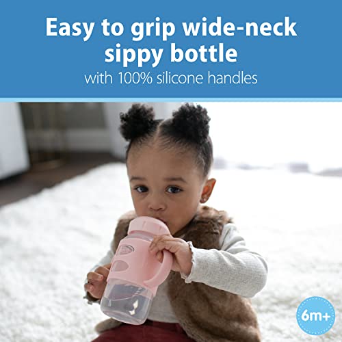Dr. Brown’s Milestones Wide-Neck Transitional Sippy Bottle with Silicone Handles, 9oz 6m+ Light Pink and Ecru 2-Pack
