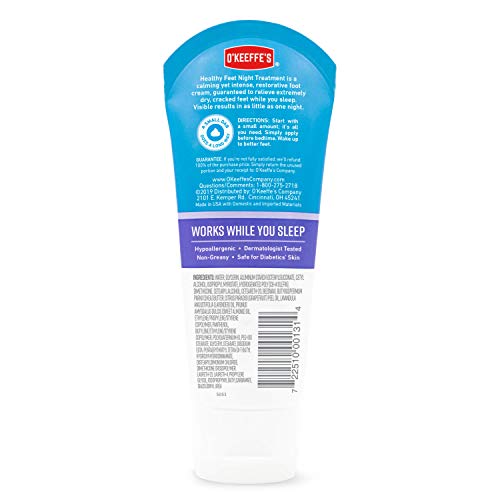 O'Keeffe's Healthy Feet Night Treatment Foot Cream, Restorative Lotion Works While You Sleep, Deep Conditioning Oils, 3oz/85g Tube, (Pack of 1) K4201502