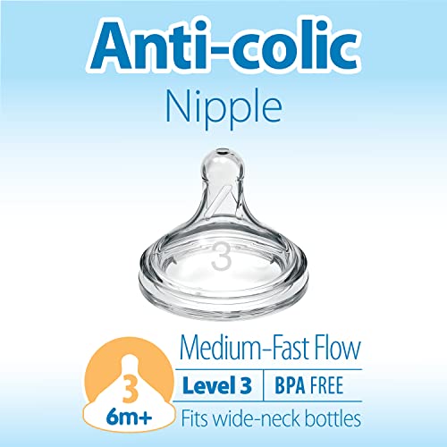 Dr. Brown's Options+ Wide-Neck Baby Bottle Nipple, Level 3, 6 Months+, 6 Count, Clear, 0.28 Pound