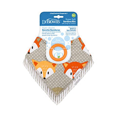 Dr. Brown’s Bandana Bib with Snap-on Teether, 2 Pack, Fox/Stripes
