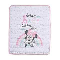 Disney Minnie Mouse Reversible Quilted Blanket for Baby, Infant, Newborn, Soft and Warm Toddler Throw for Crib, Nursery, Playroom, Going Dotty Collection