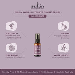 Sukin - Purely Ageless Intensive Firming Serum - Gel Face Cream for Brightening/Toning Skincare, Intense Moisturizer with Ribose, Acacia Gum, Rosehip Oil for All Skin Types, 30 mL