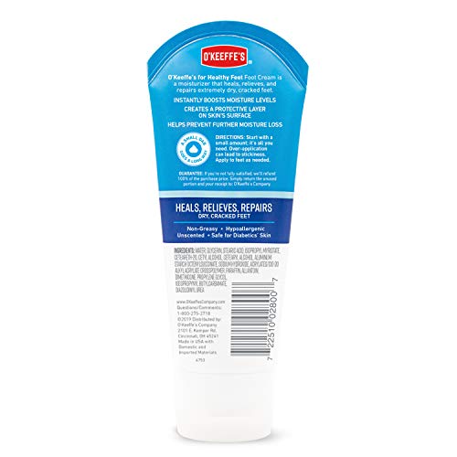 O'Keeffe's Healthy Feet Foot Cream, Healing Moisturizer, Relieves and Repairs Extremely Dry Cracked Feet, Instantly Boosts Moisture Levels, Two 3oz/85g Tubes, (Pack of 2) 108485