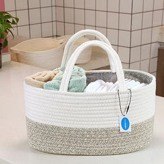 Casaphoria car portable diaper caddy organizer baby changing rope basket for baby girl for table loaded diaper small cotton baskets with pad Portable Bag