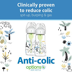 Dr. Brown's Natural Flow Anti-Colic Options+ Wide-Neck Baby Bottle Designer Edition Bottles, Dino Decos, 9oz/270mL, Level 1 Nipple, 2-Pack, 0m+