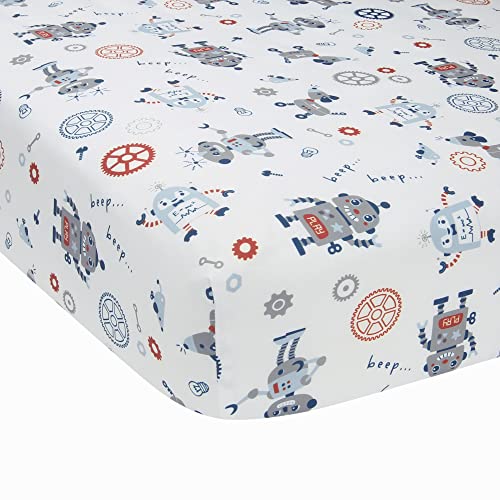 Bedtime Originals Robbie Robot Fitted Crib Sheet, White