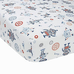 Bedtime Originals Robbie Robot Fitted Crib Sheet, White