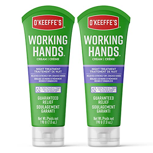 O'Keeffe's Working Hands Night Treatment Hand Cream 2pk, Restorative Lotion Works While You Sleep, Deep Conditioning Oils, Two 7oz/198g Tubes, (Pack of 2), 107623, White