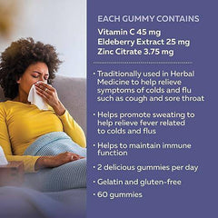Nature's Way Sambucus Immune Original Cold and Flu Care Elderberry Gummies with Vitamin C and Zinc – Used in Herbal Medicine for Immune Support for Adults and Kids 4+, 60 Gummies