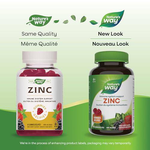 Nature's Way Zinc Gummies - Immune System Support Mineral Supplement – Maintain Healthy Bones, Hair, Skin and Nails - Vegetarian Gummies for Kids 4+ and Adults - Mixed Berry Flavour, 60 Gummies