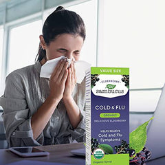 Nature's Way Sambucus Organic Cold and Flu Care – Elderberry Syrup Used in Herbal Medicine to Help Relieve Symptoms (Coughs and Sore Throats) in Adults, 240 ml