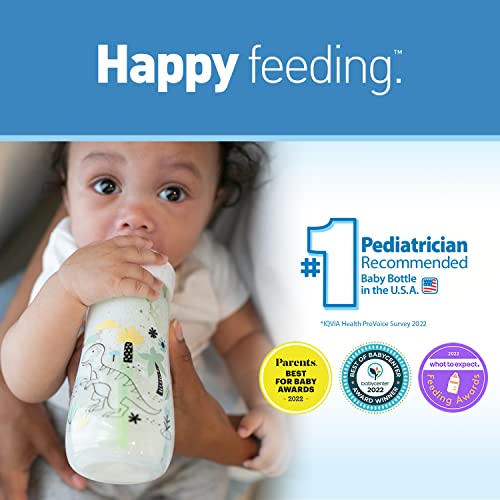 Dr. Brown's Natural Flow Anti-Colic Options+ Wide-Neck Baby Bottle Designer Edition Bottles, Dino Decos, 9oz/270mL, Level 1 Nipple, 2-Pack, 0m+