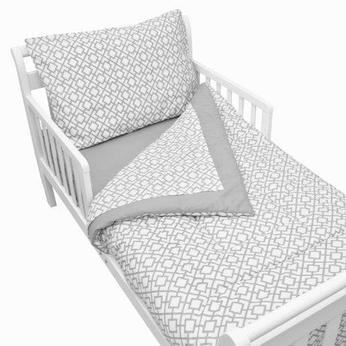 TL Care 100% Cotton Percale Toddler Bed Set, Gray Lattice, for Boys and Girls