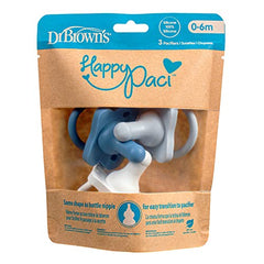 Dr. Brown’s HappyPaci 100% Silicone Pacifier 0-6m, BPA Free, White Blue Light Blue 3-Pack