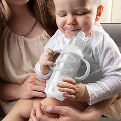 Dr. Brown's Narrow Transitional Sippy Bottle with Silicone Handles, 8oz/250ml - Gray