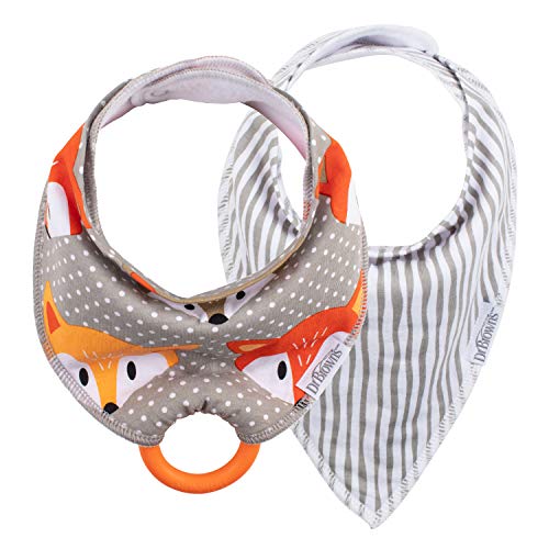 Dr. Brown’s Bandana Bib with Snap-on Teether, 2 Pack, Fox/Stripes