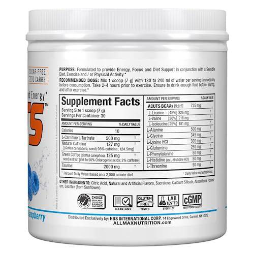 ALLMAX Nutrition ACUTS - Amino Acid Powder Supplement with Taurine, L-Carnitine, Green Coffee Bean Extract - Blue Raspberry - 252 g