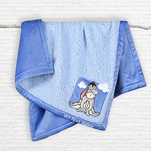 Disney Winnie The Pooh My First Blankie Sherpa Blanket, 30"x36" Blue Eeyore Fluffy Premium Blanket for Baby Boy, Girl Soft Warm Cozy, Infant or Newborn Blanket for Crib, Stroller, Travel, Nursery