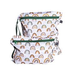 J.L. Childress Wet-to-Go Portable Wet and Dry Bags, Waterproof and Leakproof, Machine-Washable, Reusable for Cloth Diapers, Wet Clothes, Swimsuits, and More. 2 Pack, Spice Rainbow, Compact