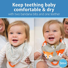 Dr. Brown’s Bandana Bib with Snap-on Teether, 2 Pack, Fox/Stripes