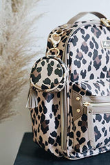Itzy Ritzy Pacifier Case With Clip – Pacifier Charm Pod Includes Clasp to Easily Attach to a Diaper Bag or Purse; Measures 2.5” in Diameter and Holds 2 Pacifiers, Leopard