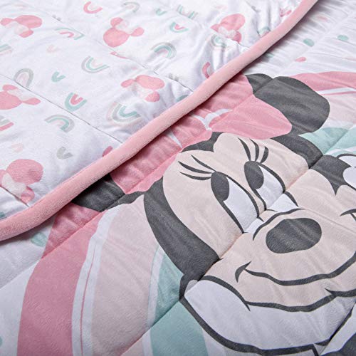 Disney Minnie Mouse Reversible Quilted Blanket for Baby, Infant, Newborn, Soft and Warm Toddler Throw for Crib, Nursery, Playroom, Going Dotty Collection