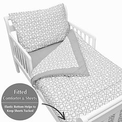 TL Care 100% Cotton Percale Toddler Bed Set, Gray Lattice, for Boys and Girls