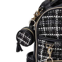 Itzy Ritzy Pacifier Case with Clip, ‘The Kelly’ Charm Pod Includes Clasp to Easily Attach to a Diaper Bag or Purse, Measures 2.5” in Diameter and Holds 2 Pacifiers, Black & White Tweed