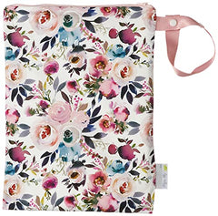 Itzy Ritzy Sealed Wet Bag with Adjustable Handle – Washable and Reusable Wet Bag with Water Resistant Lining Ideal for Swimwear, Diapers, Gym Clothes & Toiletries; Measures 11” x 14”, Blush Floral