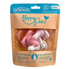 Dr. Brown’s HappyPaci 100% Silicone Pacifier 0-6m, BPA Free, White, Pink, Light Pink 3-Pack
