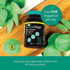 Nature's Way NutraVege Plant-Based Omega-3 VeggieGels – Vegan-Friendly Omega-3 Supplement with 300mg DHA + 150mg EPA – Fresh Mint Flavour – Support Heart, Eyes and Brain Function in Adults, 75 Softgels Value Size