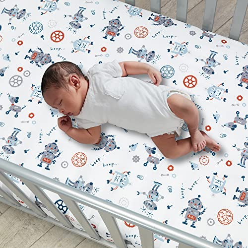 Bedtime Originals Robbie Robot Fitted Crib Sheet, White
