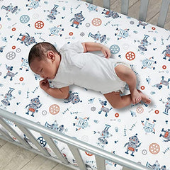 Bedtime Originals Robbie Robot Fitted Crib Sheet, White