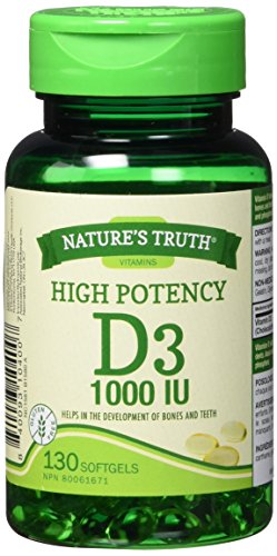 Nature's Truth Vitamins - Vitamin D3 | 25mcg (1000 IU) | High Potency | Supports Bone Health | Gluten Free, Non GMO, Dairy Free | 130 Count