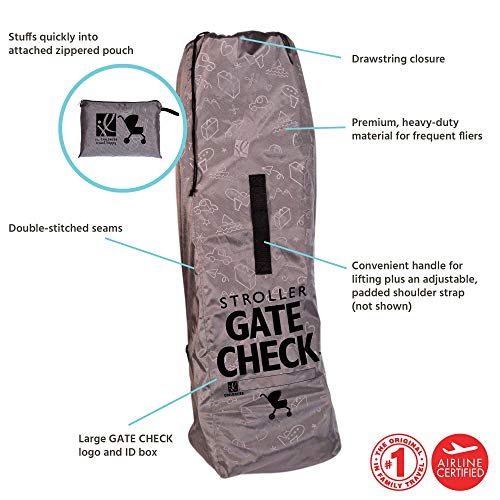 J.L. Childress DELUXE Gate Check Bag for Umbrella Strollers - Premium Heavy-Duty Durable Air Travel Bag, Adjustable Shoulder Strap - Fits Compact, Umbrella-Style Strollers, Grey