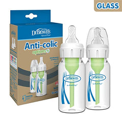Dr. Brown’s Natural Flow® Anti-Colic Options+™ Narrow Glass Baby Bottles, 2-Pack, 4 oz /120 mL
