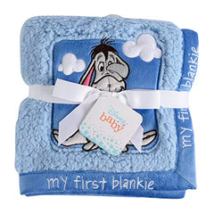 Disney Winnie The Pooh My First Blankie Sherpa Blanket, 30"x36" Blue Eeyore Fluffy Premium Blanket for Baby Boy, Girl Soft Warm Cozy, Infant or Newborn Blanket for Crib, Stroller, Travel, Nursery