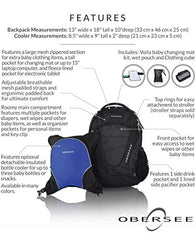 Obersee Oslo Diaper Bag Backpack with Detachable Cooler, Black/Silver Grey, One Size