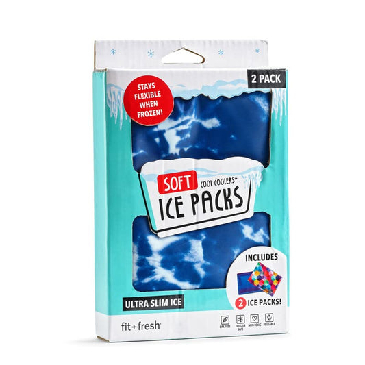 Cool Coolers by Fit & Fresh 2 Pack Soft Ice, Flexible Stretch Nylon Reusable Ice Packs for Lunch Boxes & Coolers, Blue Tye Dye